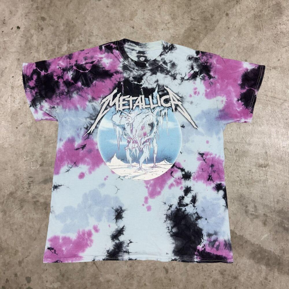 Metallica Band Skull Graphic Tee T-Shirt Tie Dye Black Blue Purple Mens Size M